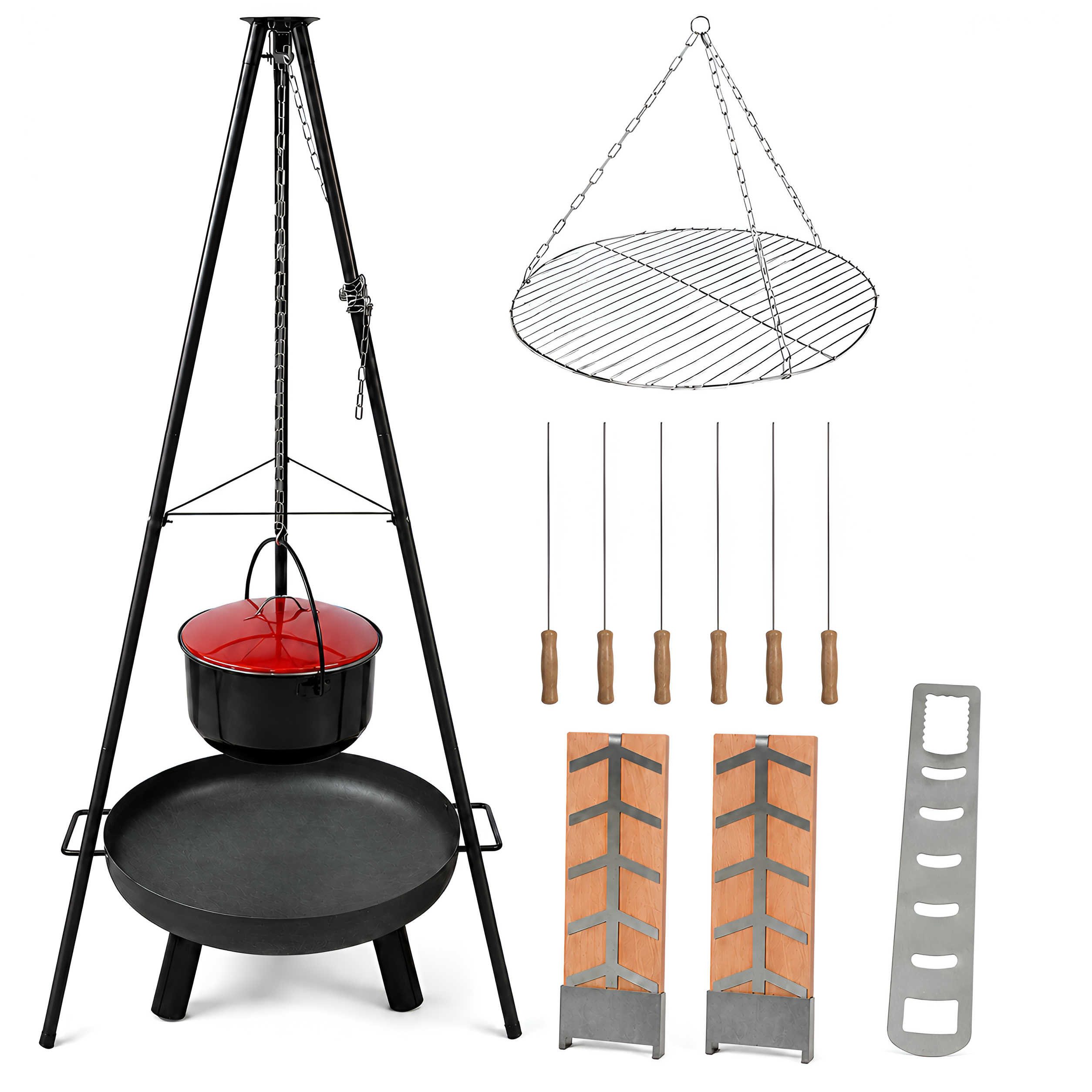 colourliving Feuerschale 6-in-1 Grill-Set, mit Schwenkgrill, Feuerzangenbowle, Grillrost, Feuerschale mit Schwenkgrill Komplettset