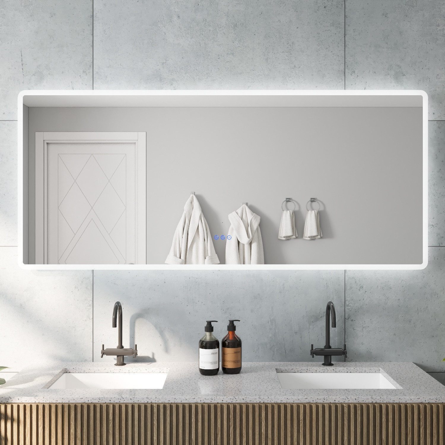 AQUALAVOS Badspiegel Badezimmerspiegel mit Touchschalter LED-Beleuchtung günstig online kaufen