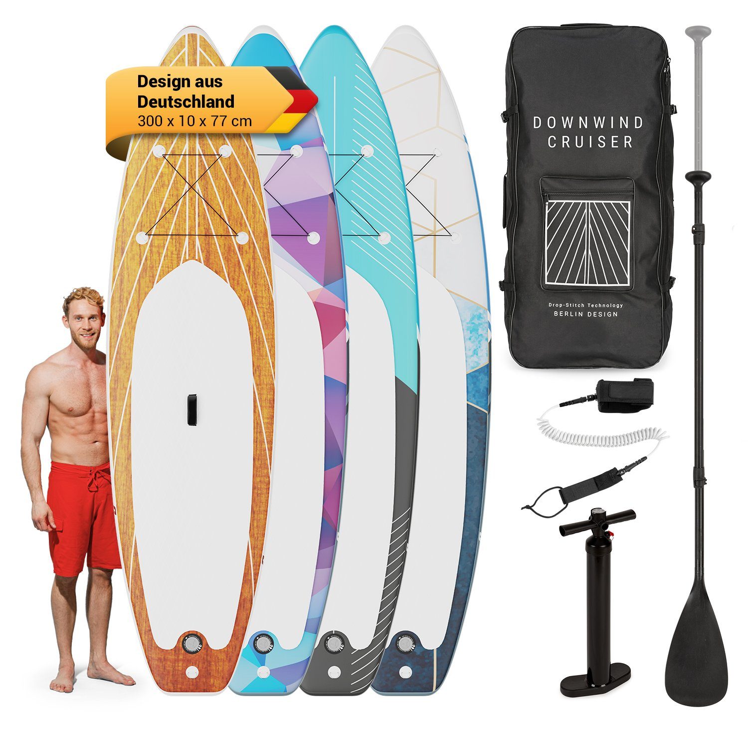 Capital Sports Inflatable SUP-Board Downwind Cruiser 9.8, Paddle Board, (Set), Stand Up Paddling Board Standup Paddle Board SUP Board Paddel Board