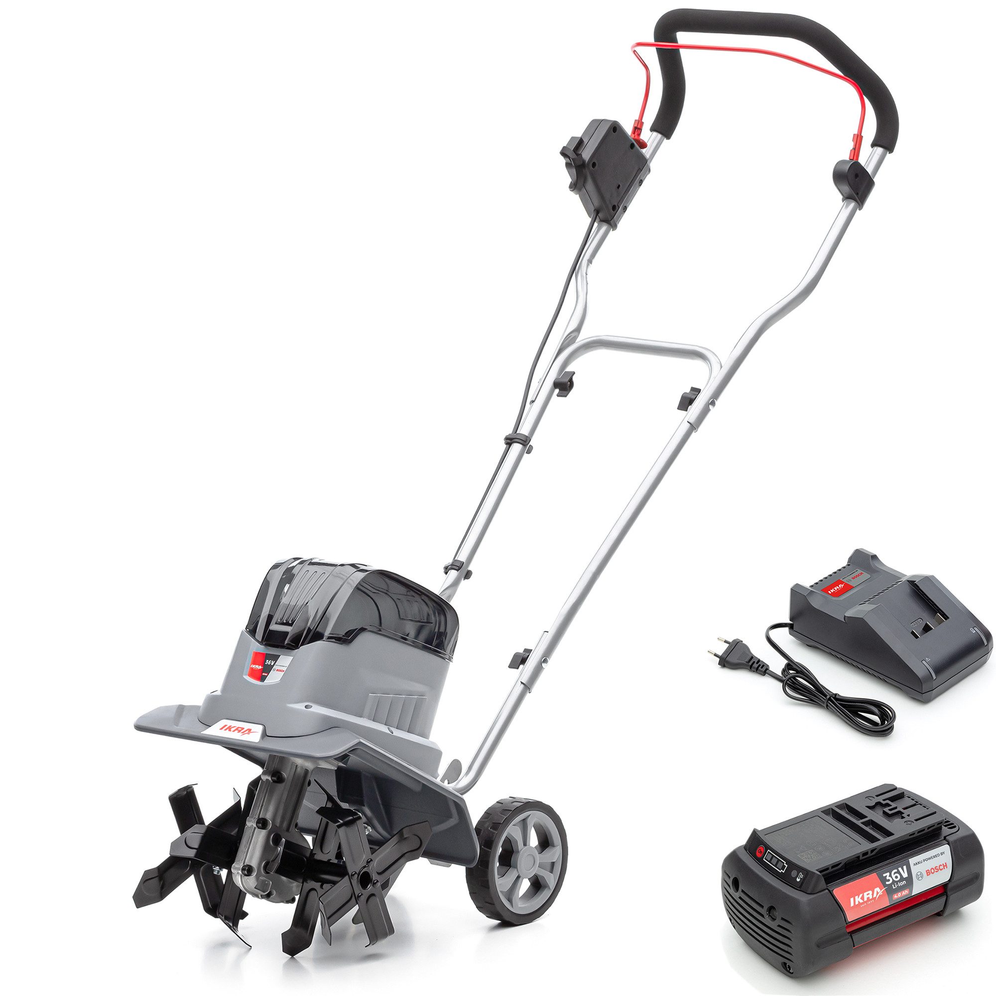 ikra GmbH Akku-Motorhacke IB-TC 36, 30 cm Arbeitsbreite, mit 36V Akku (4,0 Ah) & Ladegerät, kompatibel mit BOSCH 36V