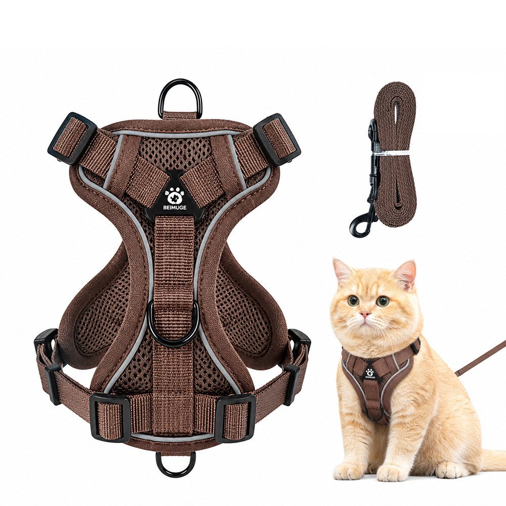 Ledander Katzen-Geschirr Verstellbares Katzengeschirr mit Leine, reflektierend und atmungsaktiv, Brustgeschirr für Katzen, Kätzchen, kleine Hunde und Welpen