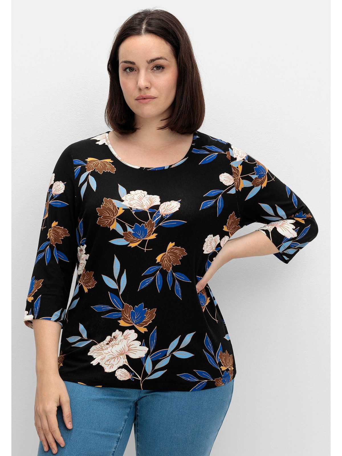 Sheego 3/4-Arm-Shirt Große Größen mit Blumenprint, günstig online kaufen