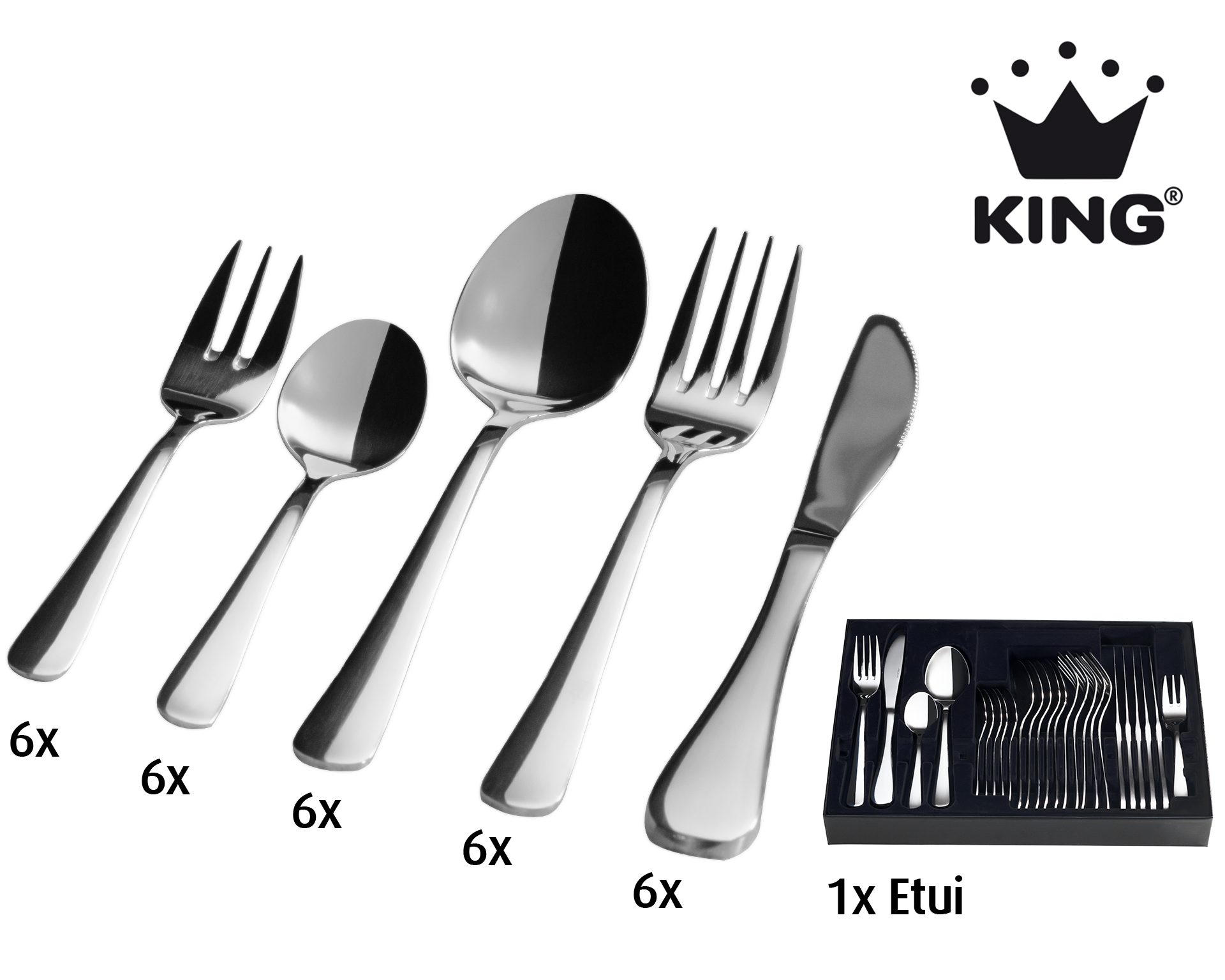 KING Besteck-Set »Oslo« (31-tlg), 6 Personen, Edelstahl 18/10, 2,5 mm, Edelstahl 18/10, inkl. Besteck-Etui, für 6 Personen