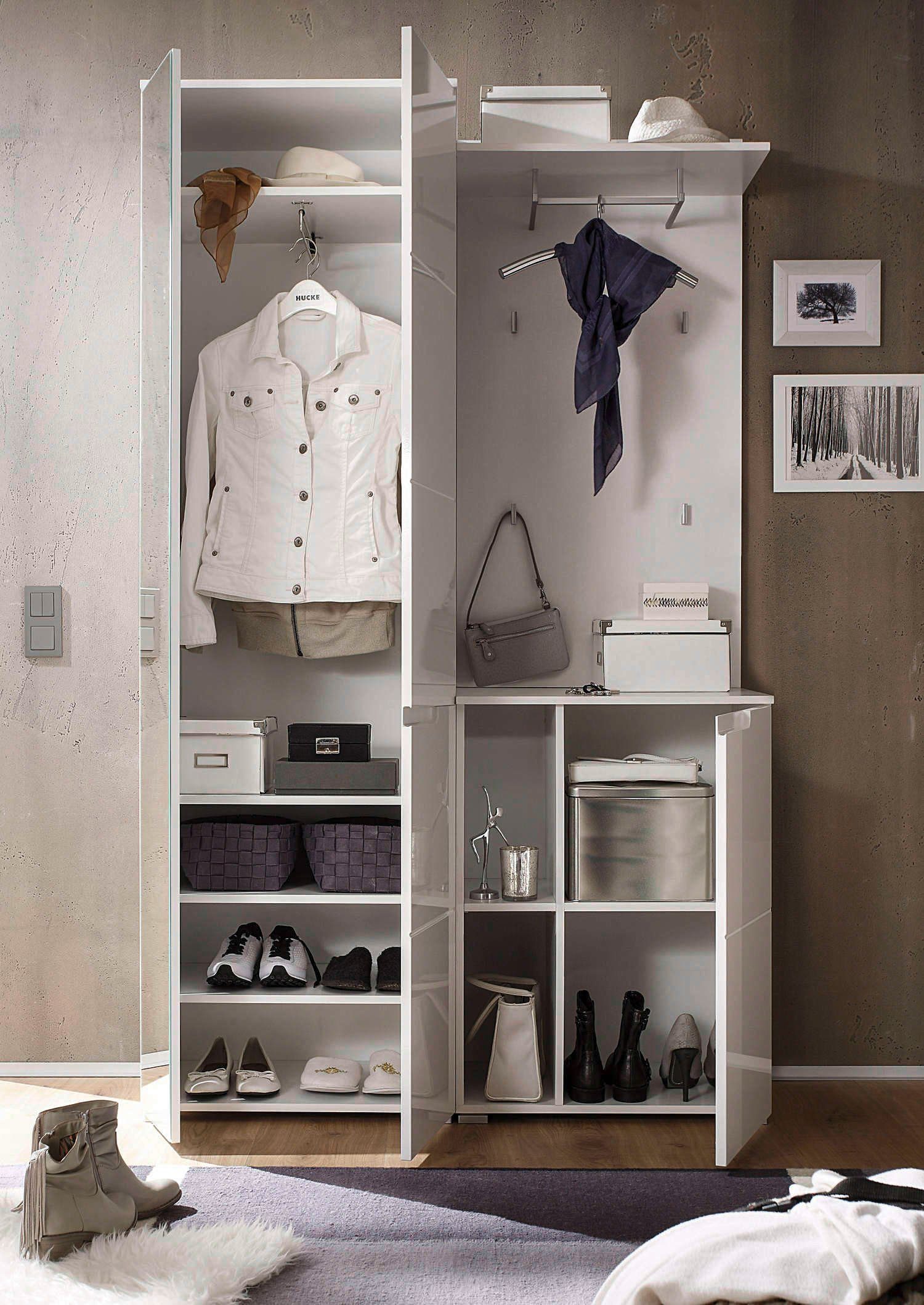 moebel-dich-auf Kompaktgarderobe SLICE (Garderobenschrank + Paneel + Schuhschrank, weiß / MDF weiß Hochglanz) 120 cm breit – Bild 4 von 4