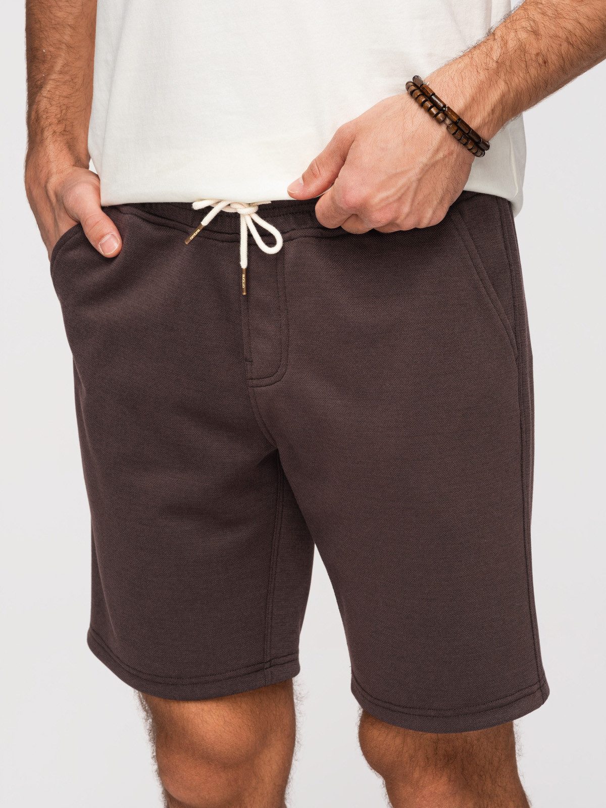 OMBRE Sweatshorts Herren Sweatshorts Regular Fit mit Kordelzug Braun L (kein Set, 1-tlg) Strukturierte Oberfläche