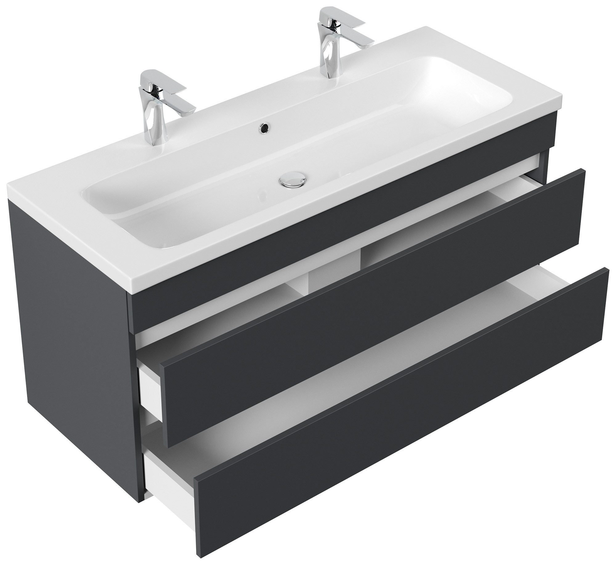 Magnolia Home Doppelwaschtisch Badmöbel Via 120 Doppelbadmöbel grafit mit grifflosen Schubladen