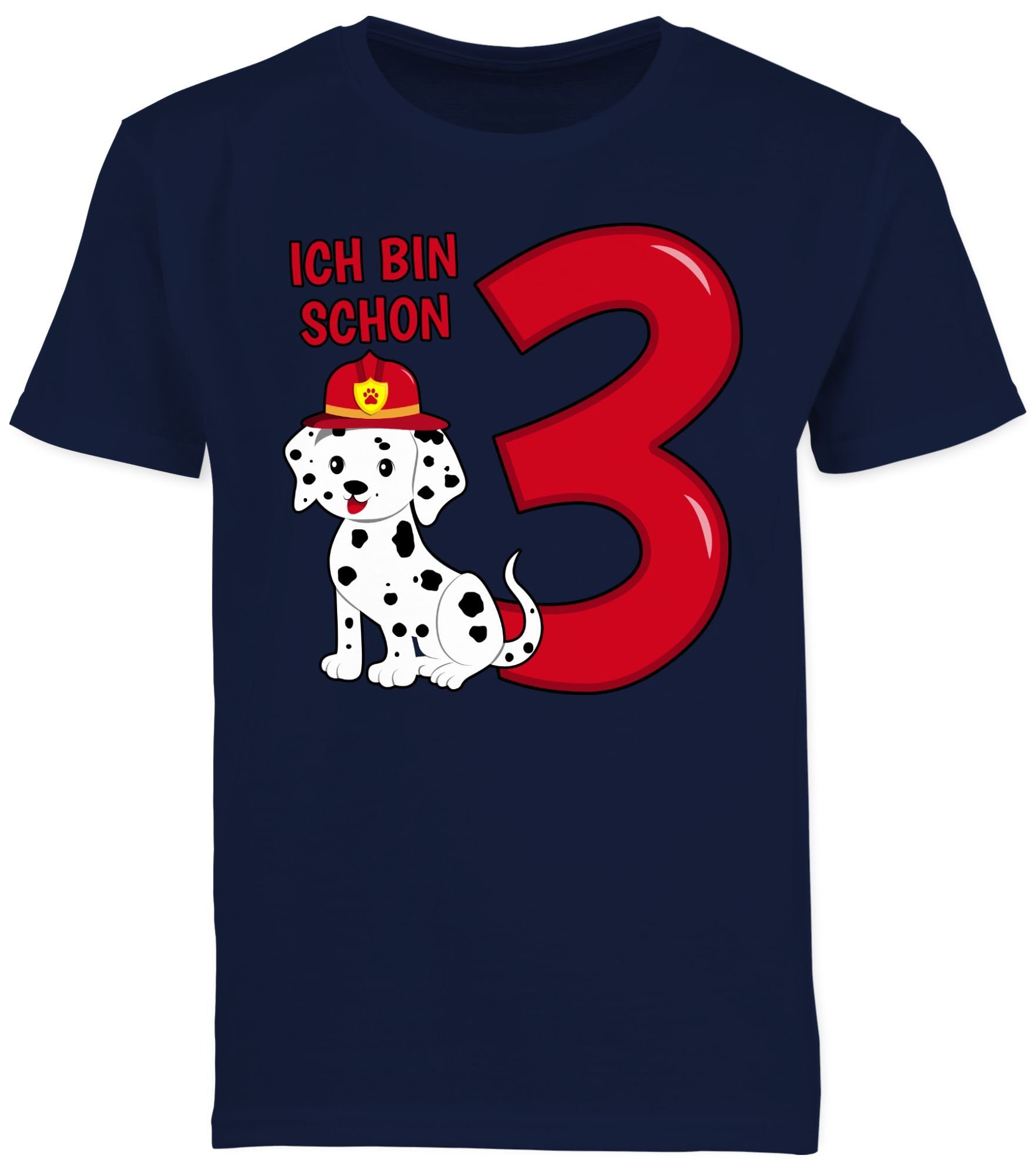 02 Geburtstag Ich Dunkelblau drei Shirtracer Feuerwehr bin Hund T-Shirt 3. schon