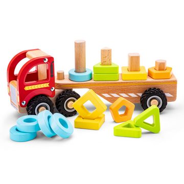 New Classic Toys® Spielzeug-Krankenwagen Autotransporter mit Steckformen Abschleppwagen u Steckfiguren aus Holz