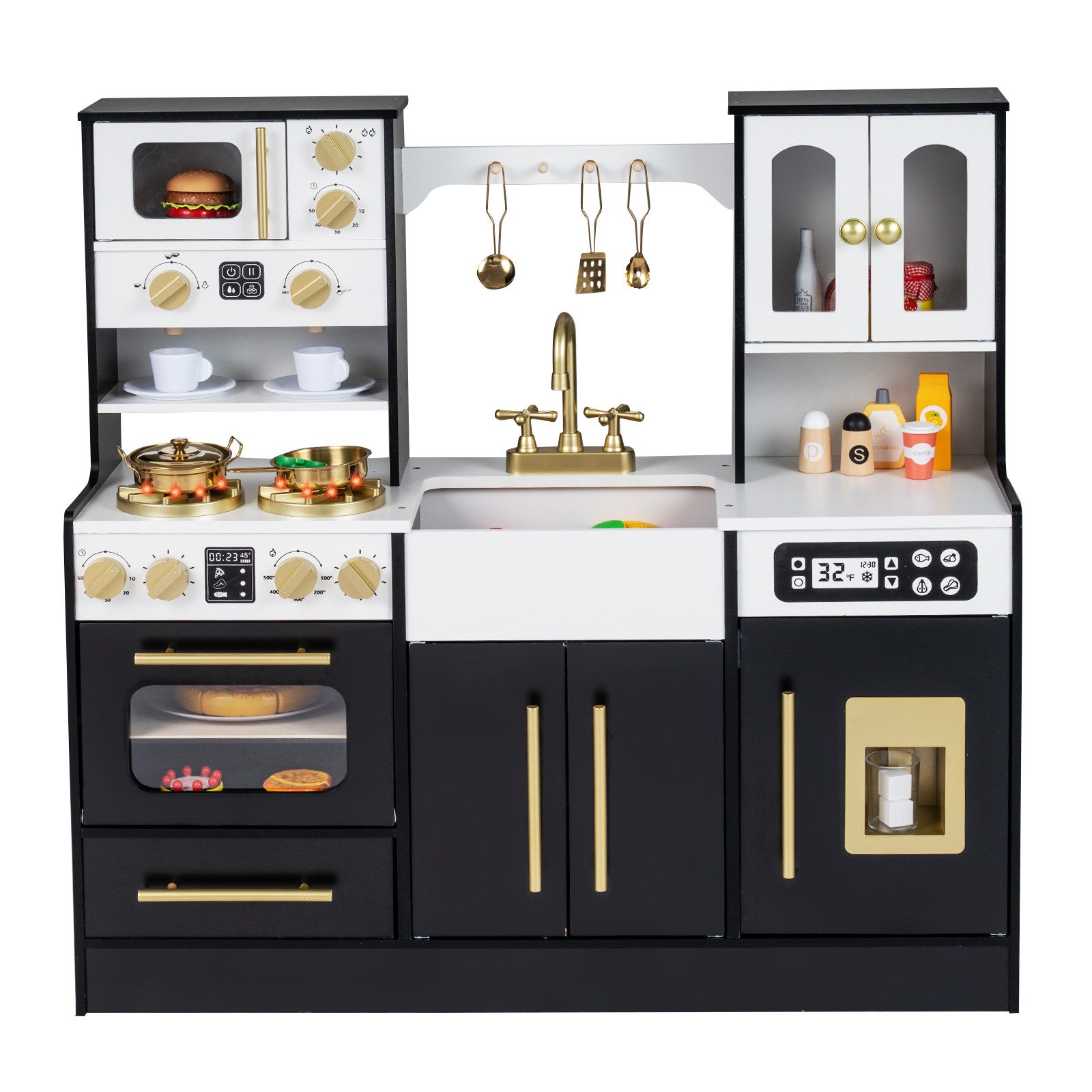 COSTWAY Spielküche MDF, Mit Herd, Spüle, Wasserhahn, Backofen, Eismaschine