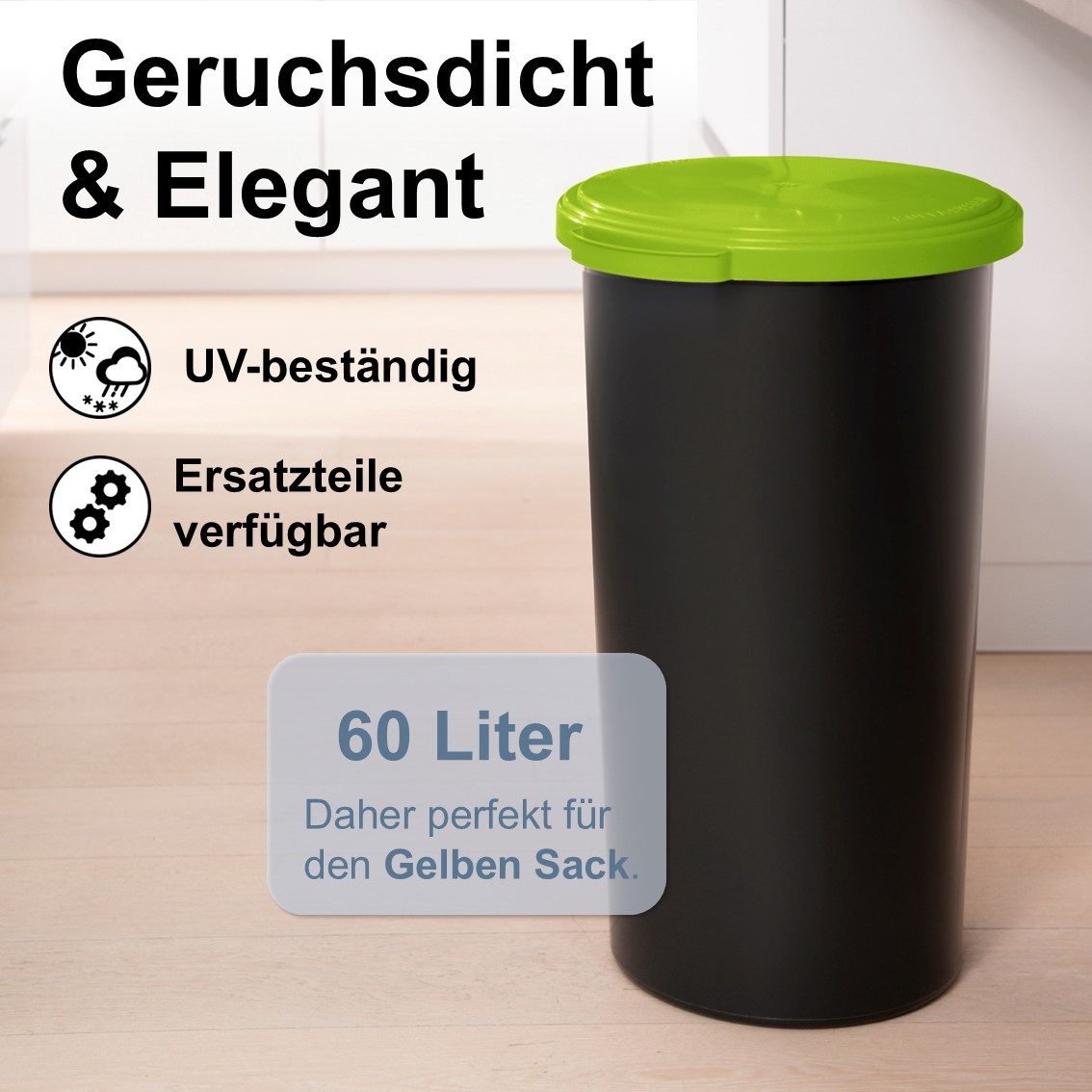 KUEFA Müllsackständer VLC 60L Mülleimer Gelber Sack, inkl. Klemm-Ring, Geruchsdicht