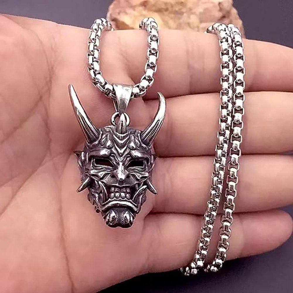 Kette Schädel, Teufelmaske, Anhänger, Flügelanhänger Modeschmuck, GelldG Satan, Silber Totenkopf