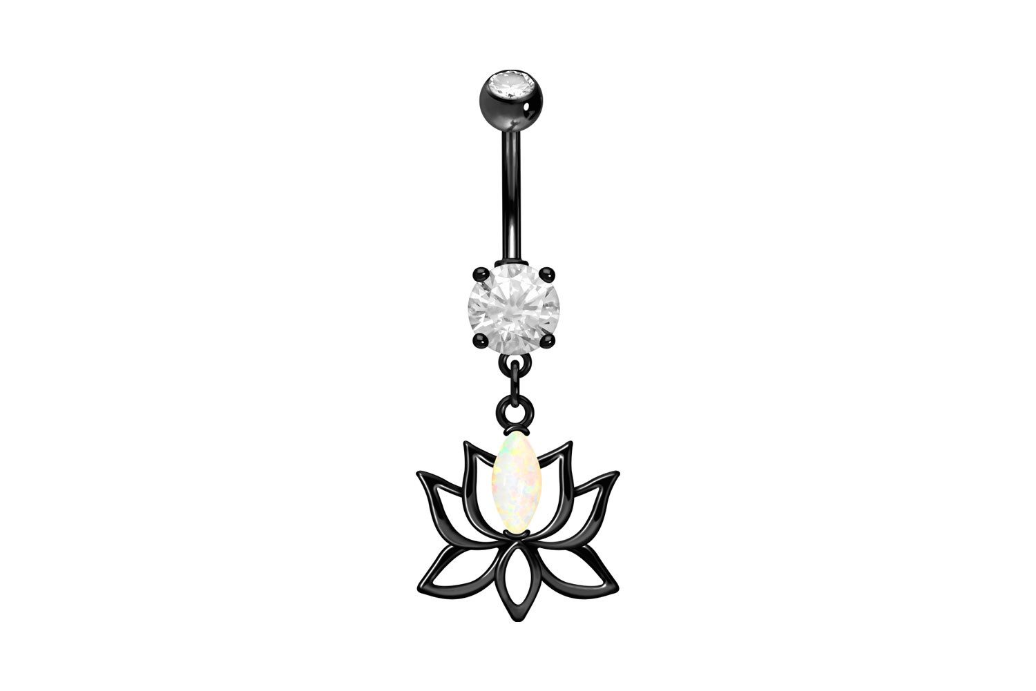 PIERCINGLINE Bauchnabelpiercing Chirurgenstahl Bananabell LOTUSBLÜTE + SYNTHETISCHER OPAL (Bananabells, 1-tlg)