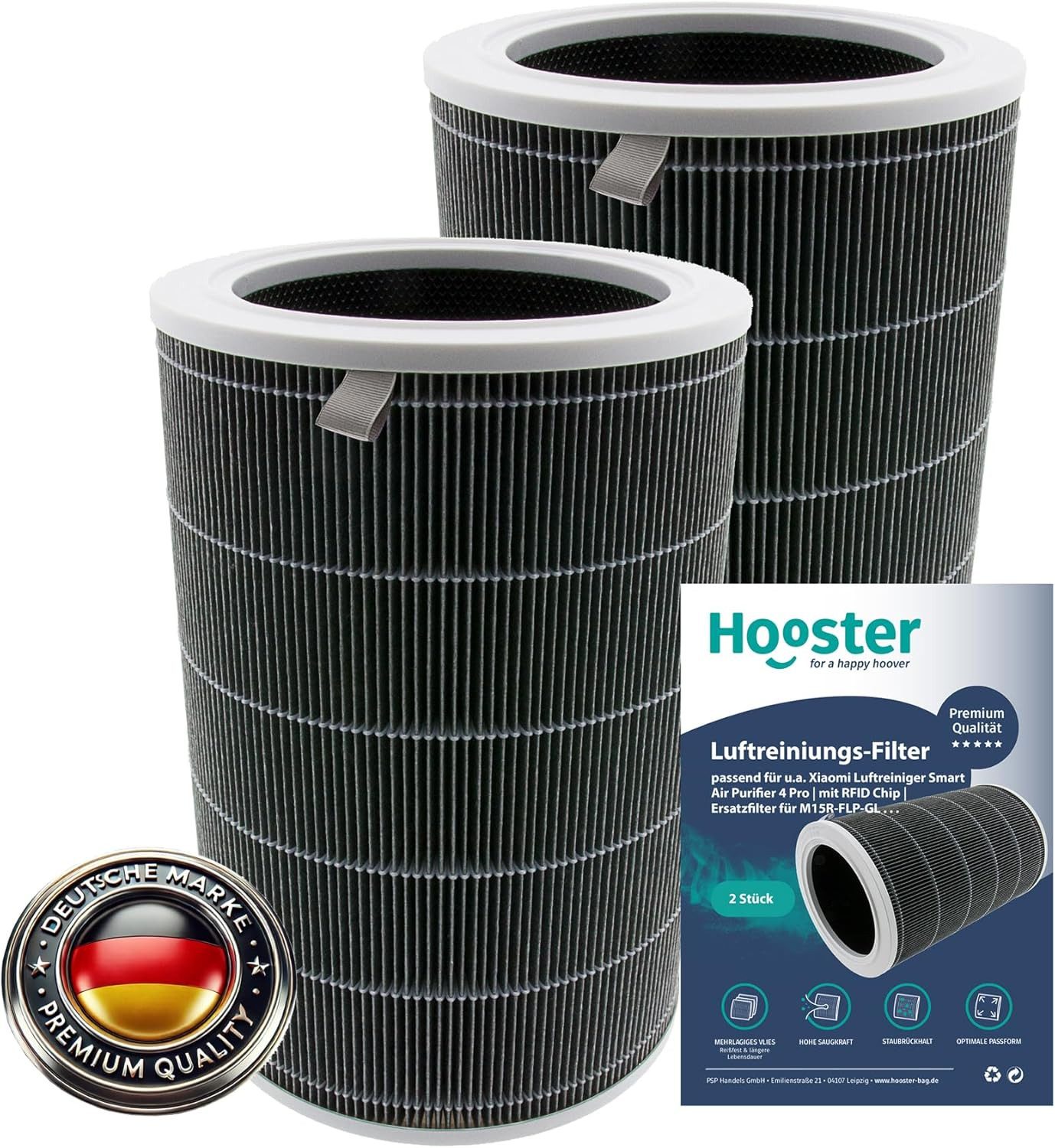 Hooster Luftfilter 2er-SET HEPA Filter kompatibel mit Xiaomi Smart Air Purifier 4 PRO, (NICHT 4 Lite und NICHT 4 Compact), Ersatzfilter für M15R-FLP-GL