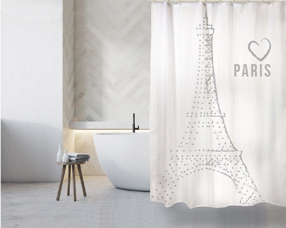 MSV Duschvorhang PARIS MON AMOUR Breite 180 cm, Anti-Schimmel Textil-Duschvorhang, Polyester, 180x200 cm, waschbar
