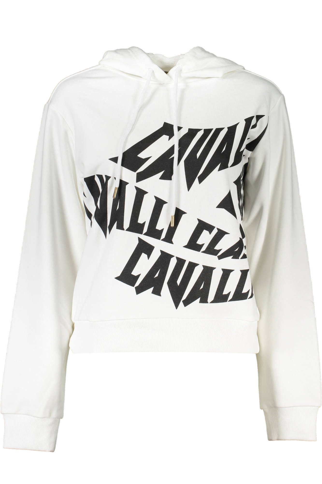 Cavalli Class Sweatshirt Weißer Damenpullover mit Kapuze und Logo-Print -