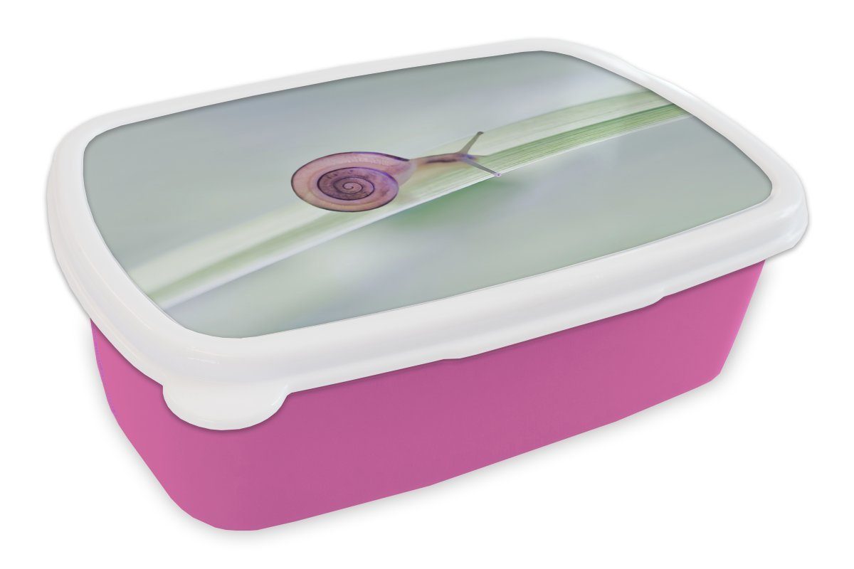 MuchoWow Lunchbox Kleine Schnecke, Kunststoff, (2-tlg), Brotbox für Erwachsene, Brotdose Kinder, Snackbox, Mädchen, Kunststoff rosa