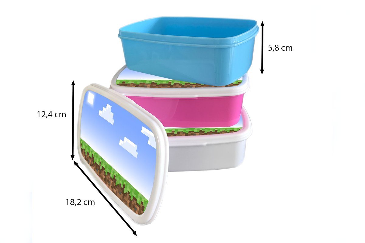 MuchoWow Lunchbox Spiele Mädchen, Snackbox, - Kunststoff - - rosa Kinder, Spiele Brotdose (2-tlg), Kunststoff, für Erwachsene, Pixel Brotbox Gras