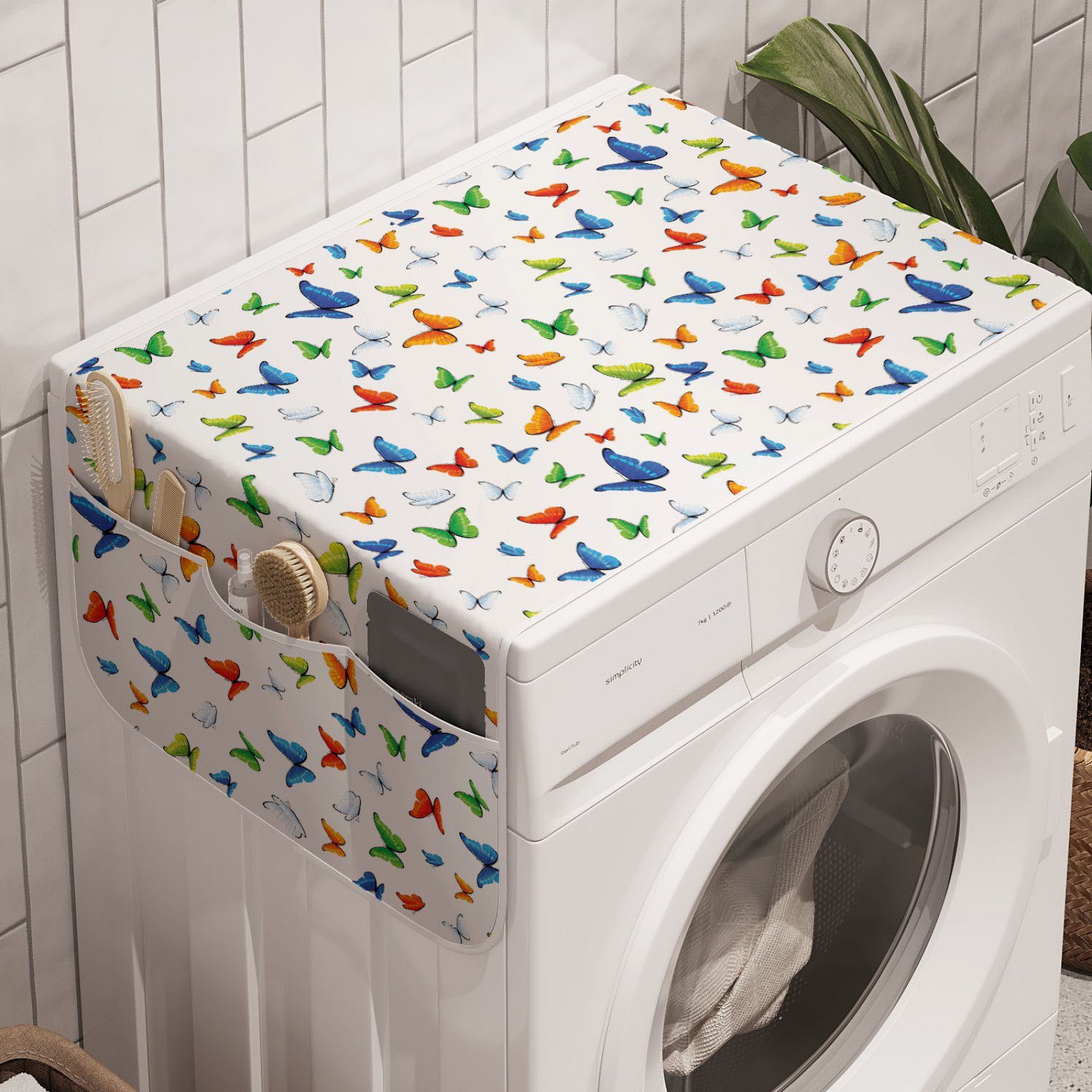 Abakuhaus Badorganizer Anti-Rutsch-Stoffabdeckung für Waschmaschine und Trockner, Bunt Schmetterlinge Tier