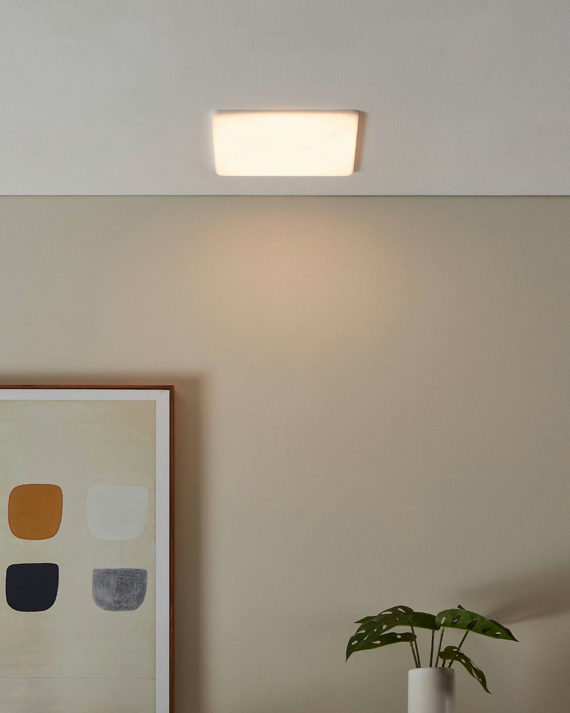 EGLO Einbauleuchte Rapita Deckenlampe, Aluminum und Kunststoff, Einabaulampe, Flurlampe, LED fest integriert, Warmweiß, Einbauleuchte - L21,5 x B21,5 x ET30 cm - weiß - 18W inkl.