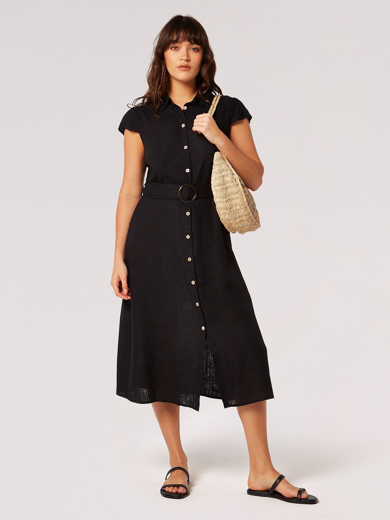 Apricot Midikleid Vintage-Hemdblusenkleid, (2-tlg., Stoffgürtel) mit günstig online kaufen