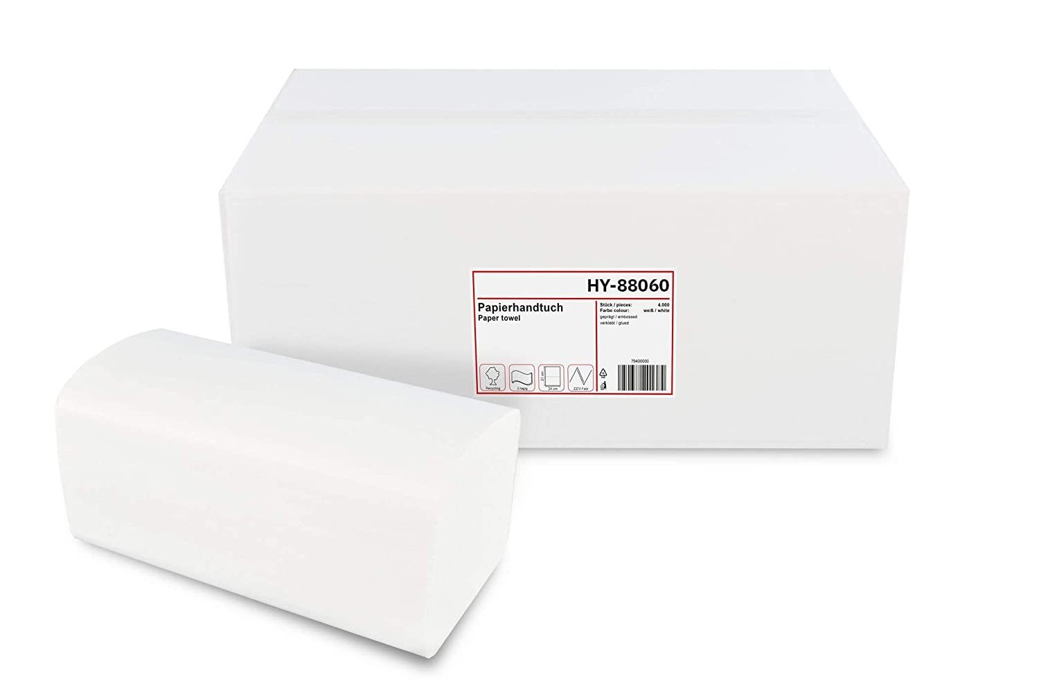 Hypafol Papierhandtuch Recycling extra weiß, 2-lagig, 24x21 cm, 4000 Blatt, ZZ/V-Falz (4000-St)