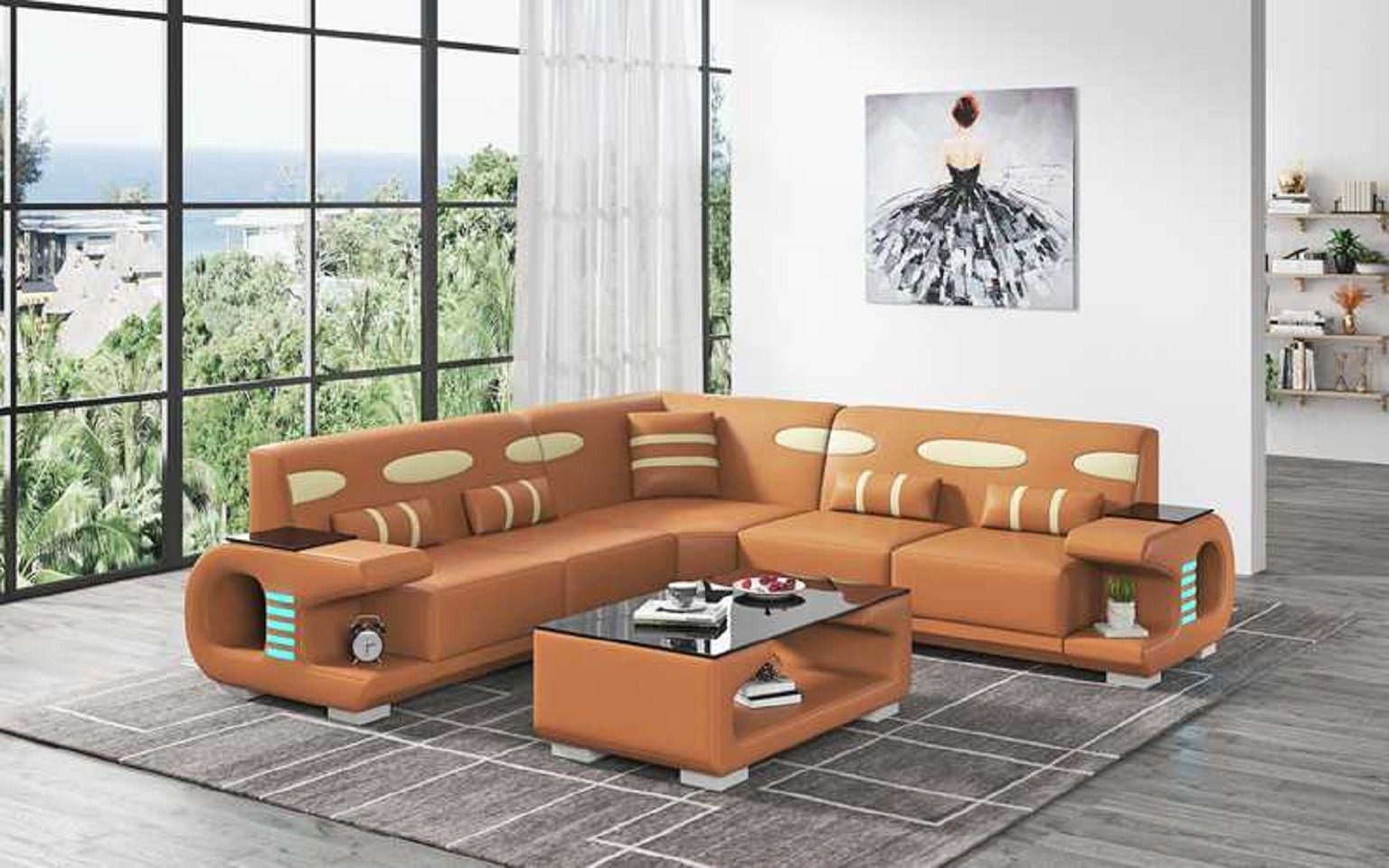 Moderne Ecksofa Braun Europe JVmoebel Made Wohnzimmer Form Luxus Sofa in Ecksofa Teile, 3 L Couch Eckgarnitur,
