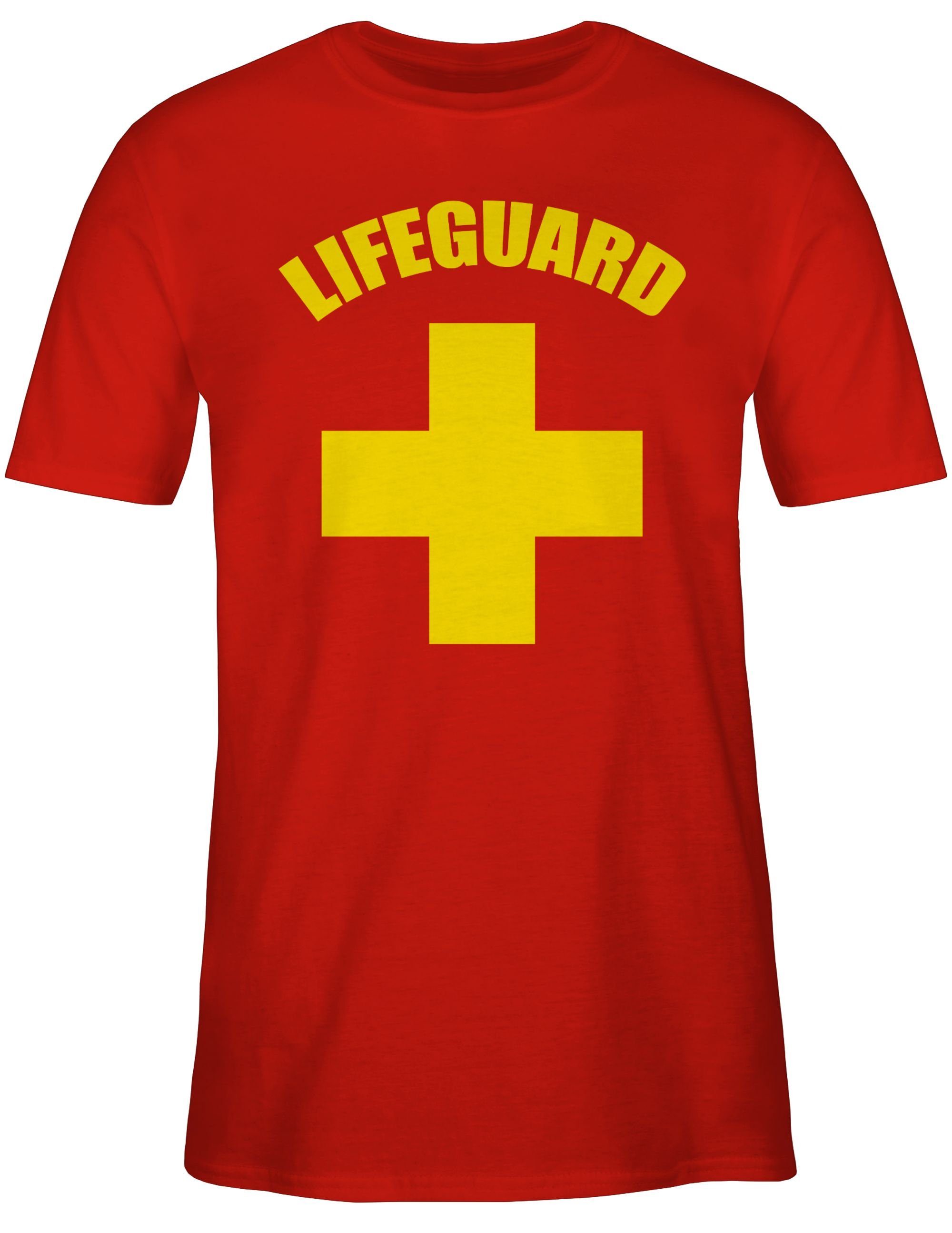 Shirtracer Rettungsschwimmer Outfit T-Shirt Rot Karneval Lifeguard Wasserrettung Baywatch 1