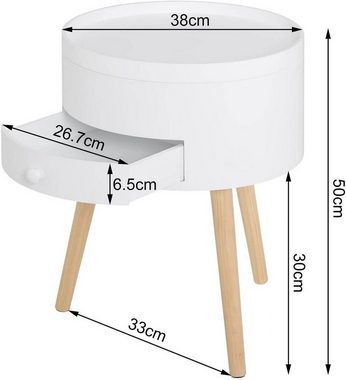 Woltu Nachttisch (1-St), runde Beistelltisch mit Schublade Nachtschrank, MDF