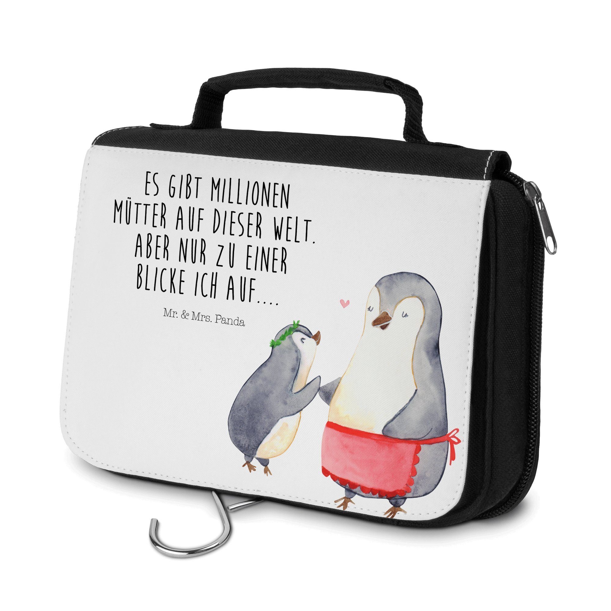 Mr. & Mrs. Panda Kulturbeutel Pinguin mit Kind - Weiß - Geschenk, Vatertag, Damen, Zum Aufhängen, B (1-tlg)