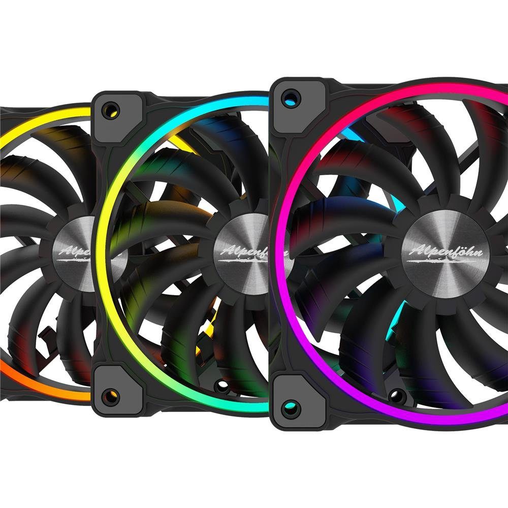 Alpenföhn Gehäuselüfter Wing Boost 3 ARGB High Speed Triple, 3er 120mm Gehäuselüfter RGB LED Beleuchtung, schwarz