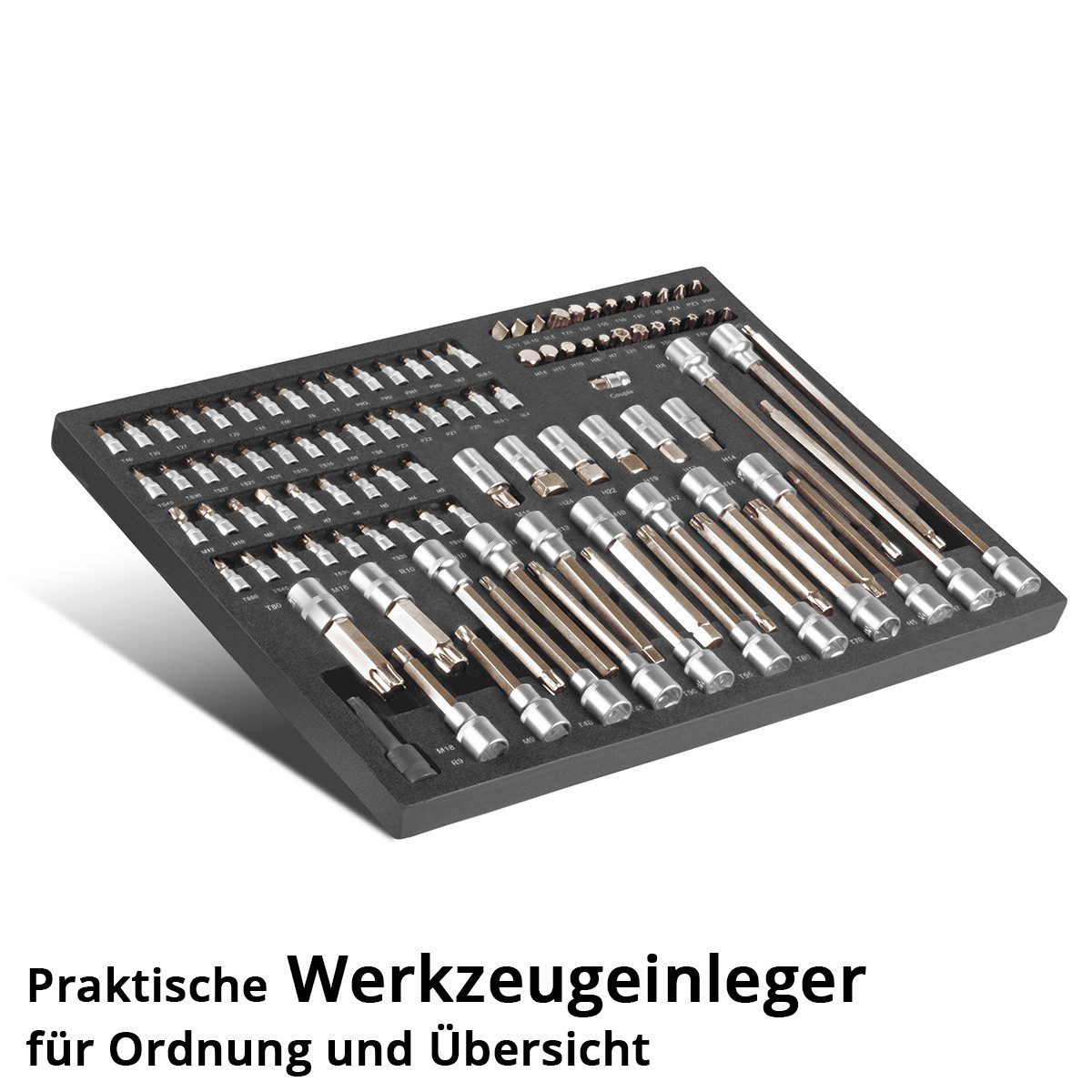 STAHLWERK Steckschlüssel Werkstattwageneinlage Bit- und Steckschlüssel-Satz (Set, 102 St), Schweißer-Gripzangen inklusive Transportkoffer