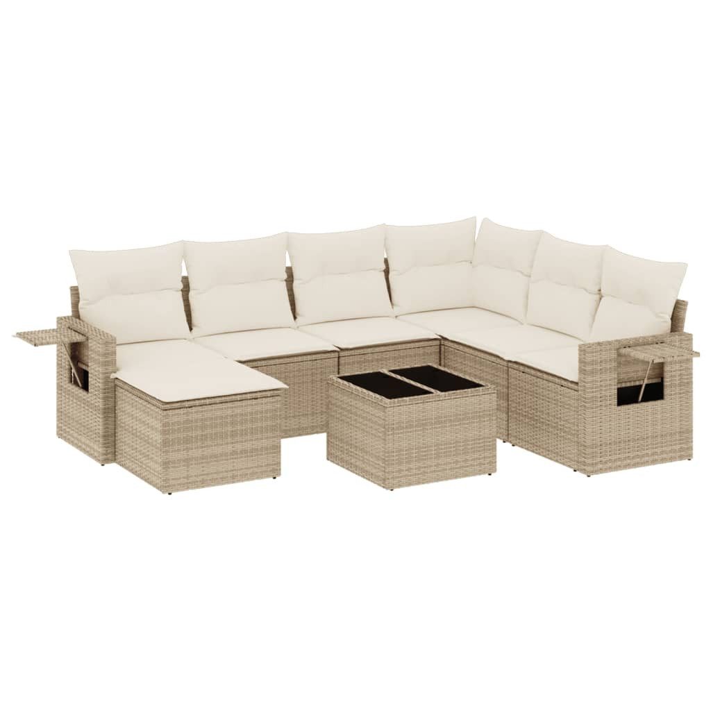 Gartenlounge-Set 8-tlg. Garten-Sofagarnitur mit Kissen Beige Poly Rattan