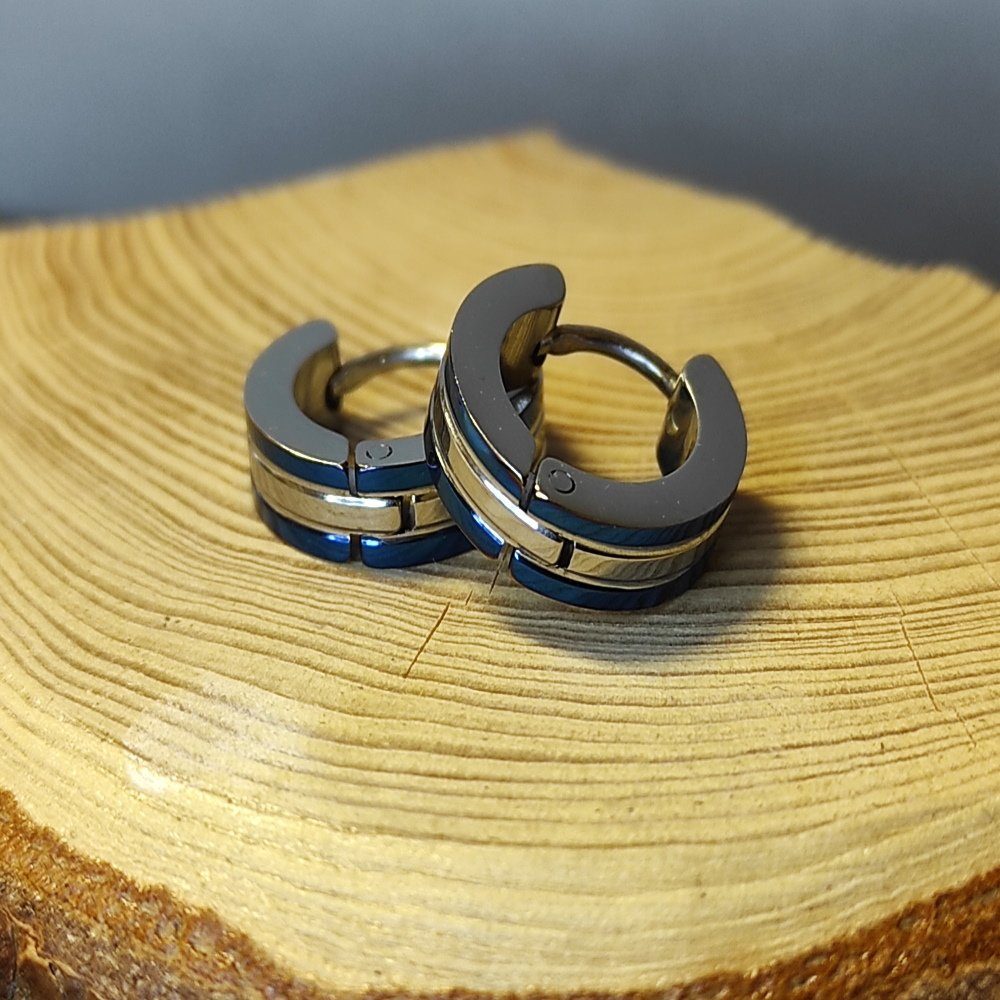 BUNGSA Creolen-Set Creolen mit blauen Streifen silber aus Edelstahl Unisex (1 Paar (2 Stück), 2-tlg), Ohrschmuck Ohrringe