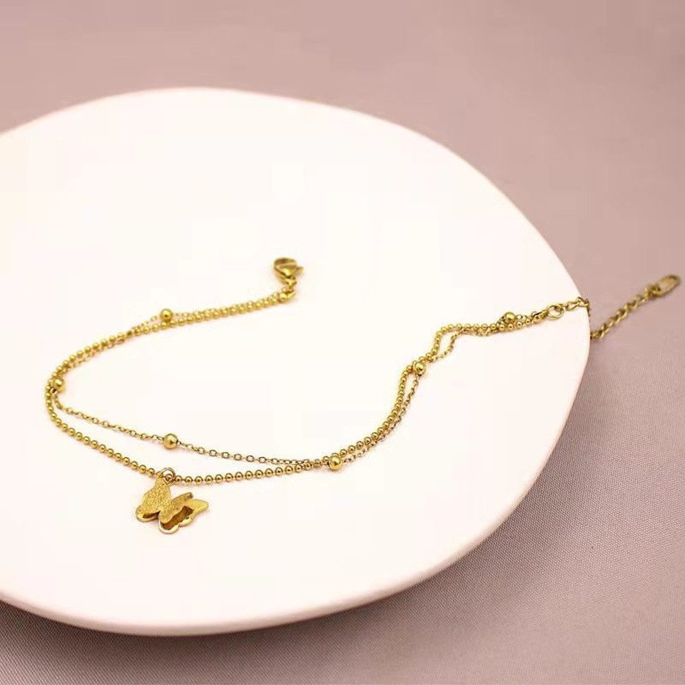 Eyecatcher Fußkette Elegantes Mehrreihiges Fußkettchen aus Edelstahl mit Schmetterling 20 (kein Set, kein Set)