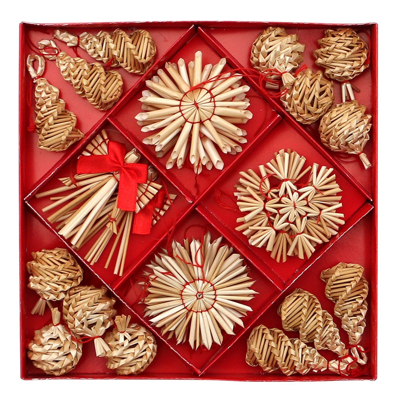 SIGRO Christbaumschmuck Baumanhänger, Stroh 28-er Set (28-tlg), Baumbehang Geschenkidee