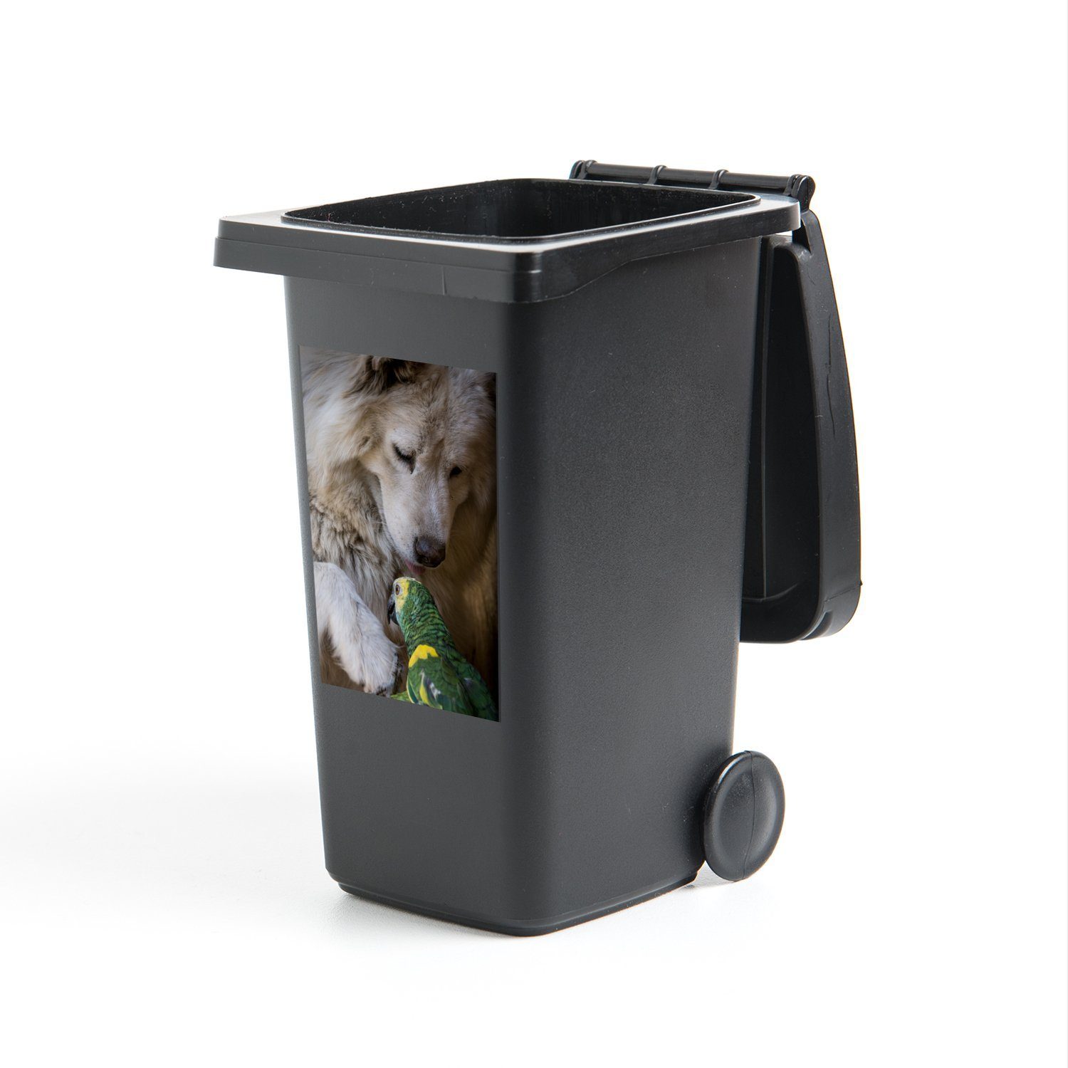 MuchoWow Wandsticker Hund - Papagei - Tiere (1 St), Mülleimer-aufkleber, Mülltonne, Sticker, Container, Abfalbehälter