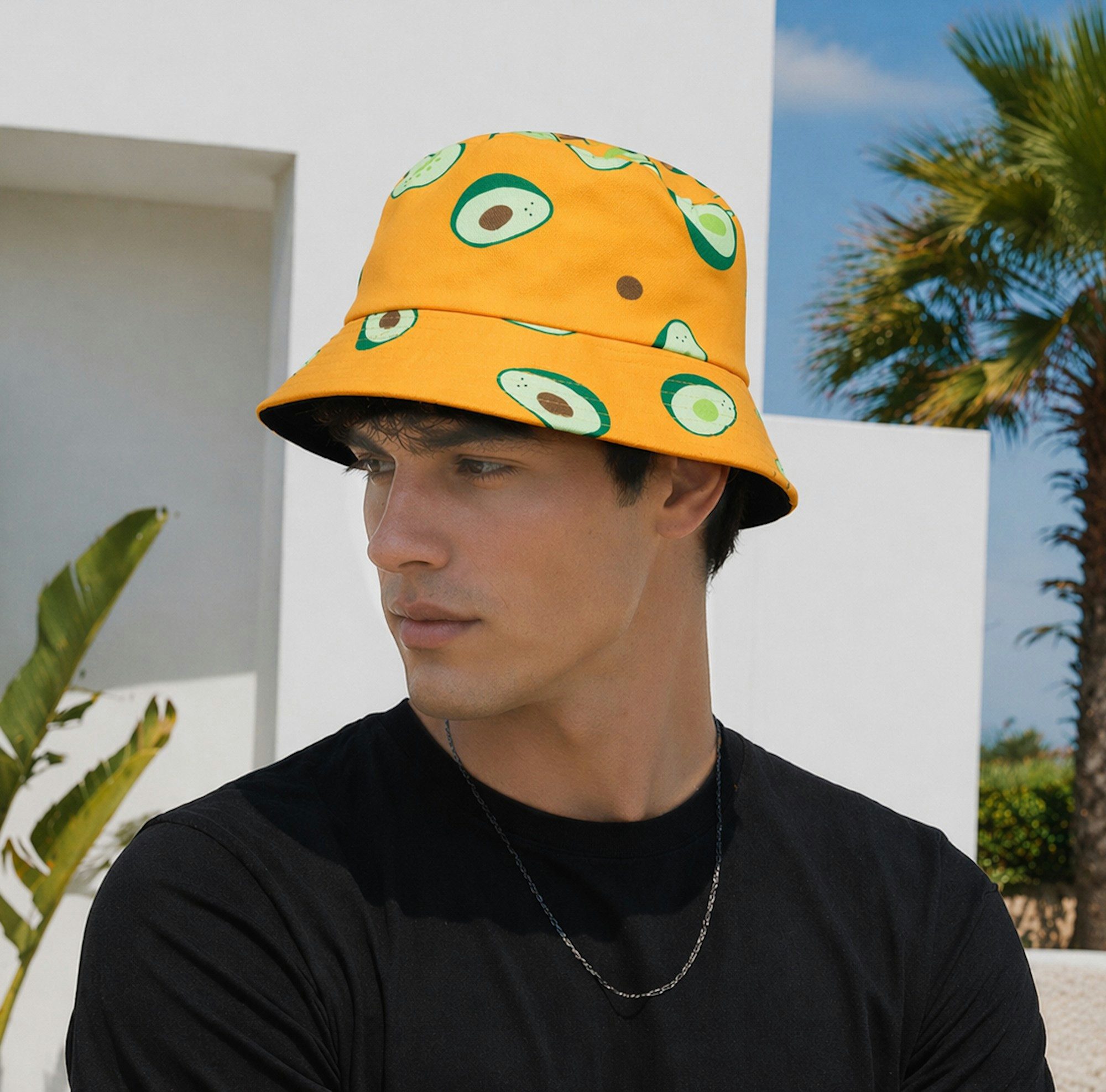 Ella Jonte Sonnenhut trendiger Bucket Hat aus 100% Baumwolle mit Avocado-Muster – faltbar