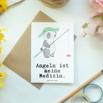 Mr. & Mrs. Panda Grußkarte Panda Angeln - Weiß - Geschenk, Grußkarte, Dankeschön, Hobby, Klappka, Hochglänzende Veredelung