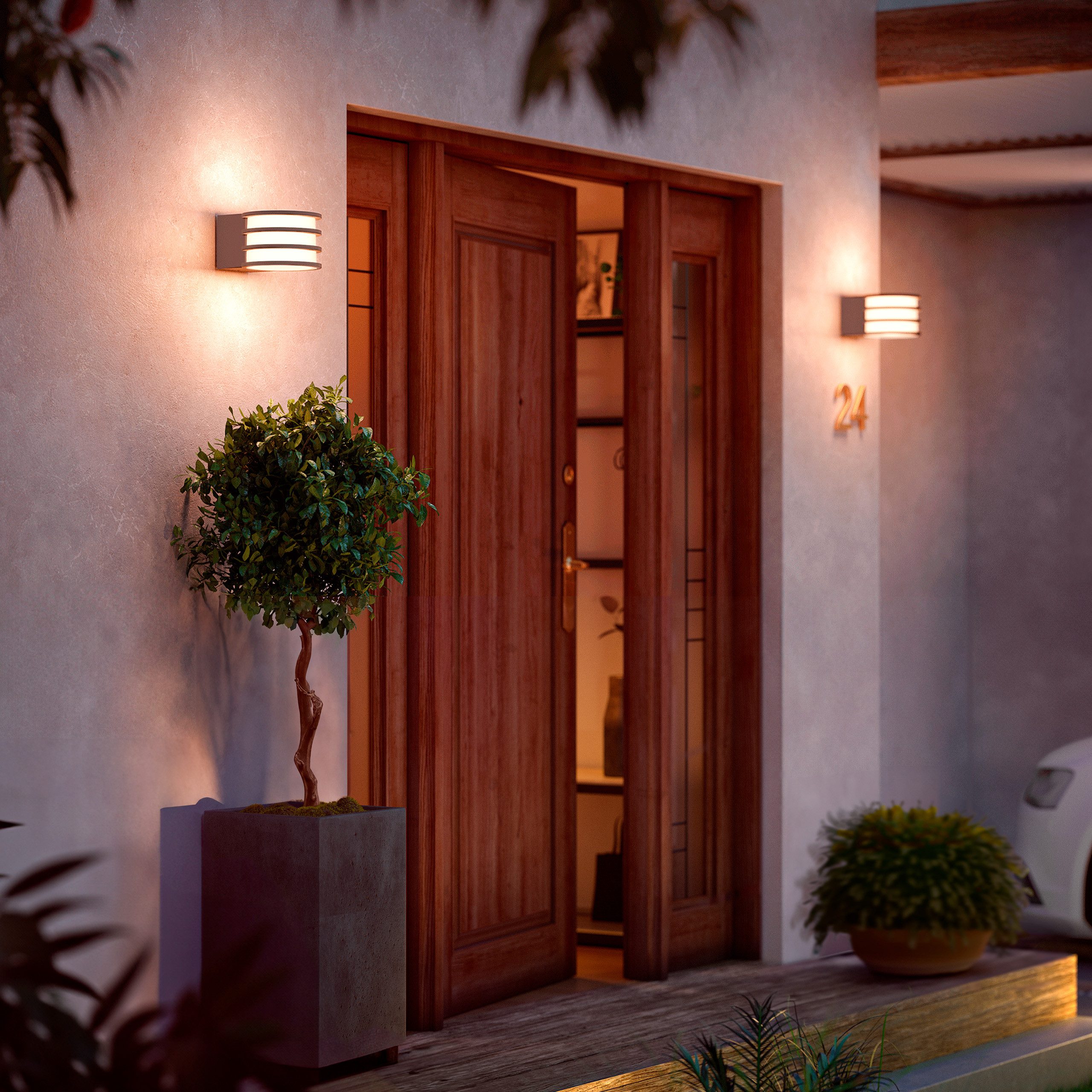 Philips Hue LED Außen-Wandleuchte Lucca White & Color Ambiance, Abschaltautomatik, Bluetooth, CCT - über Fernbedienung, Dimmer, Dimmfunktion, Einschlafhilfe, Farbsteuerung, Farbwechsel, Memoryfunktion, Nachtlichtfunktion, RGB, Smart Home, Tageslichtsensor, Timerfunktion, dimmbar über Fernbedienung, mehrere Helligkeitsstufen, LED fest integriert, Farbwechsler, dimmbar, 1100 Lumen, Smart-Home fähig, steuerbar per App, IP44