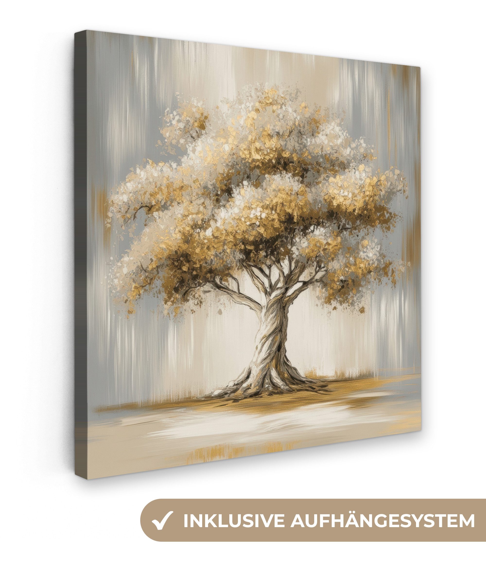 OneMillionCanvasses® Leinwandbild Baum - Blätter - Abstrakt - Weiß, Fotodruck (1 St), Wandbild, Deko Schlafzimmer Wohnzimmer Flur 20x20 cm