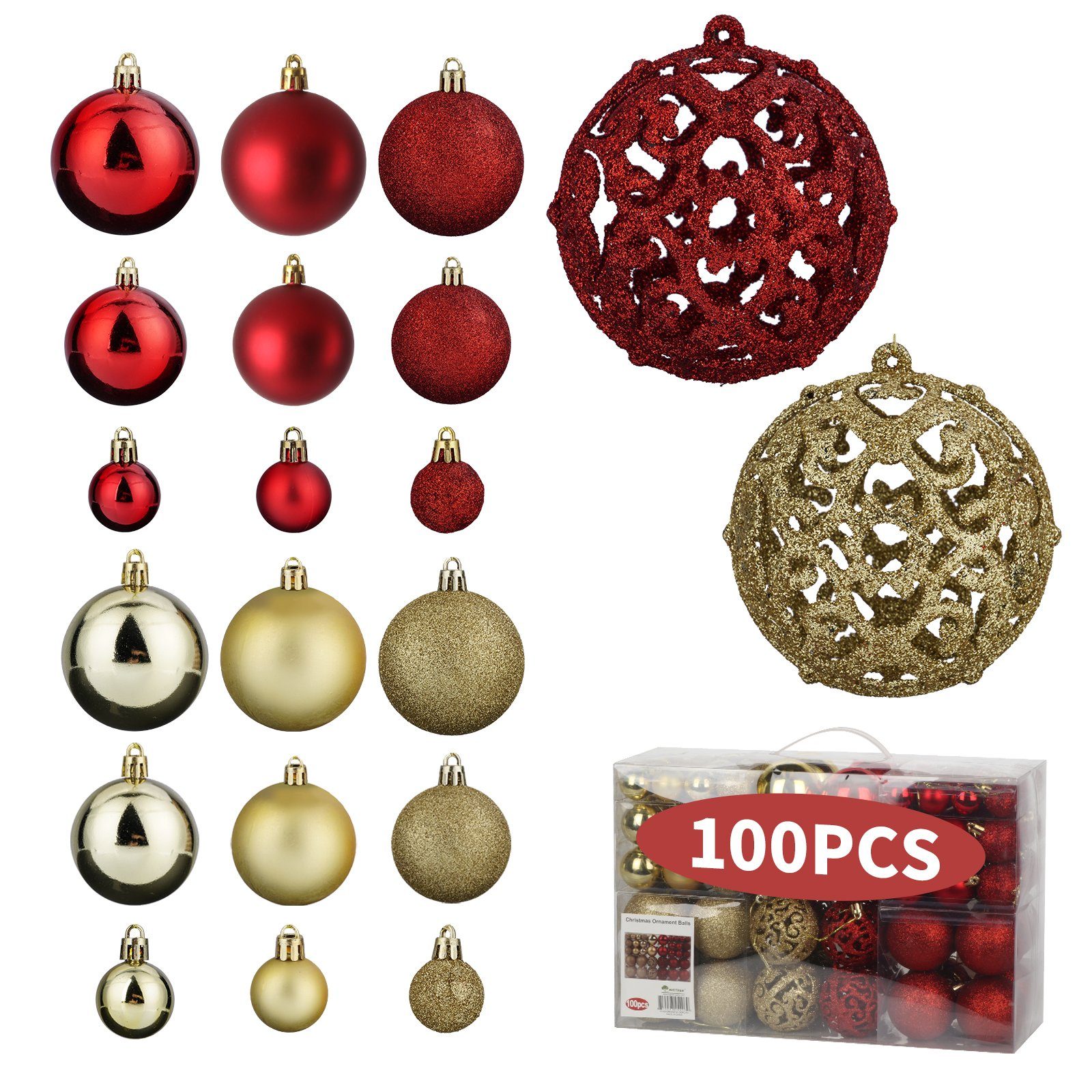 30 Weihnachtskugel, Weihnachtsbaumkugel Christbaumschmuck Ø6cm 100tlg.-4 bis 103tlg. KAHOO