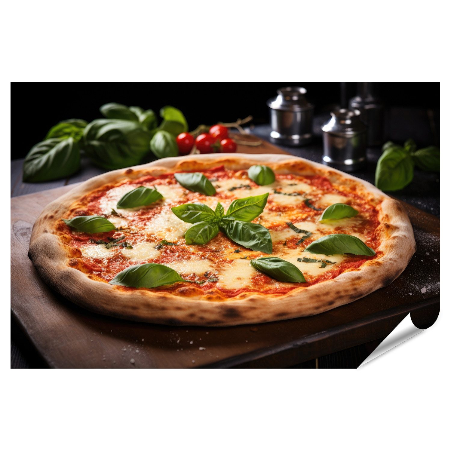 Poster Frische Pizza Basilikum Blätter Bestreut Oben Frische Pizza Bilder