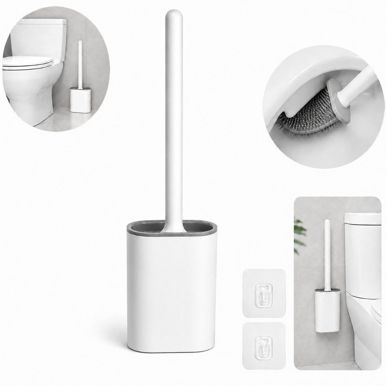 JASLIFE WC-Garnitur Silikon WC-Garnitur mit Halter, wandmontierte WC-Bürste ohne Bohren, Geeignet für WC und Badezimmer, hygienischer Halter mit Abflussöffnungen, leicht zu reinigen von JASLIFE