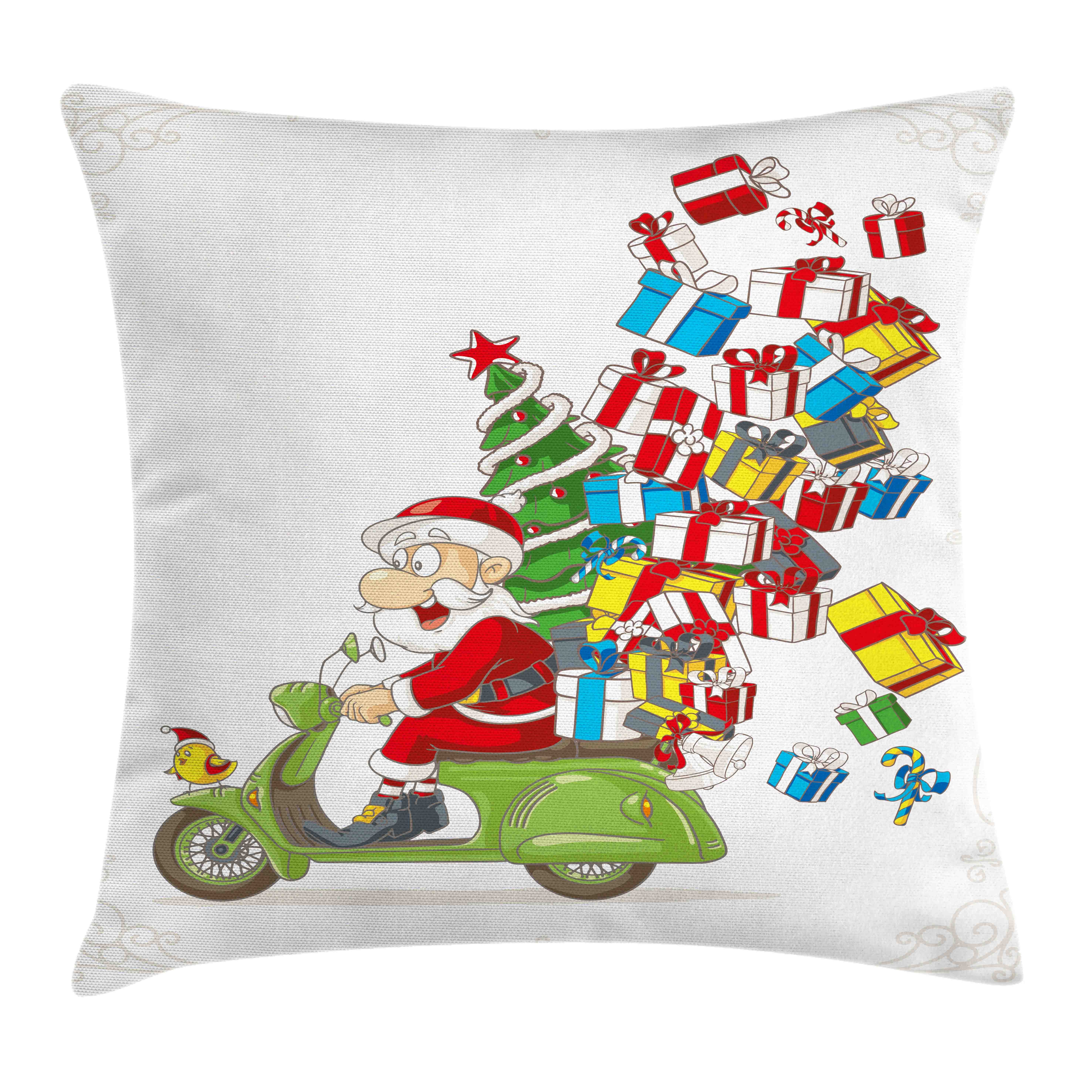 Kissenbezüge Reißverschluss Kissenhülle mit Farbfesten Farben Beidseitiger Druck, Abakuhaus (1 Stück), Weihnachten Sankt auf Motorrad