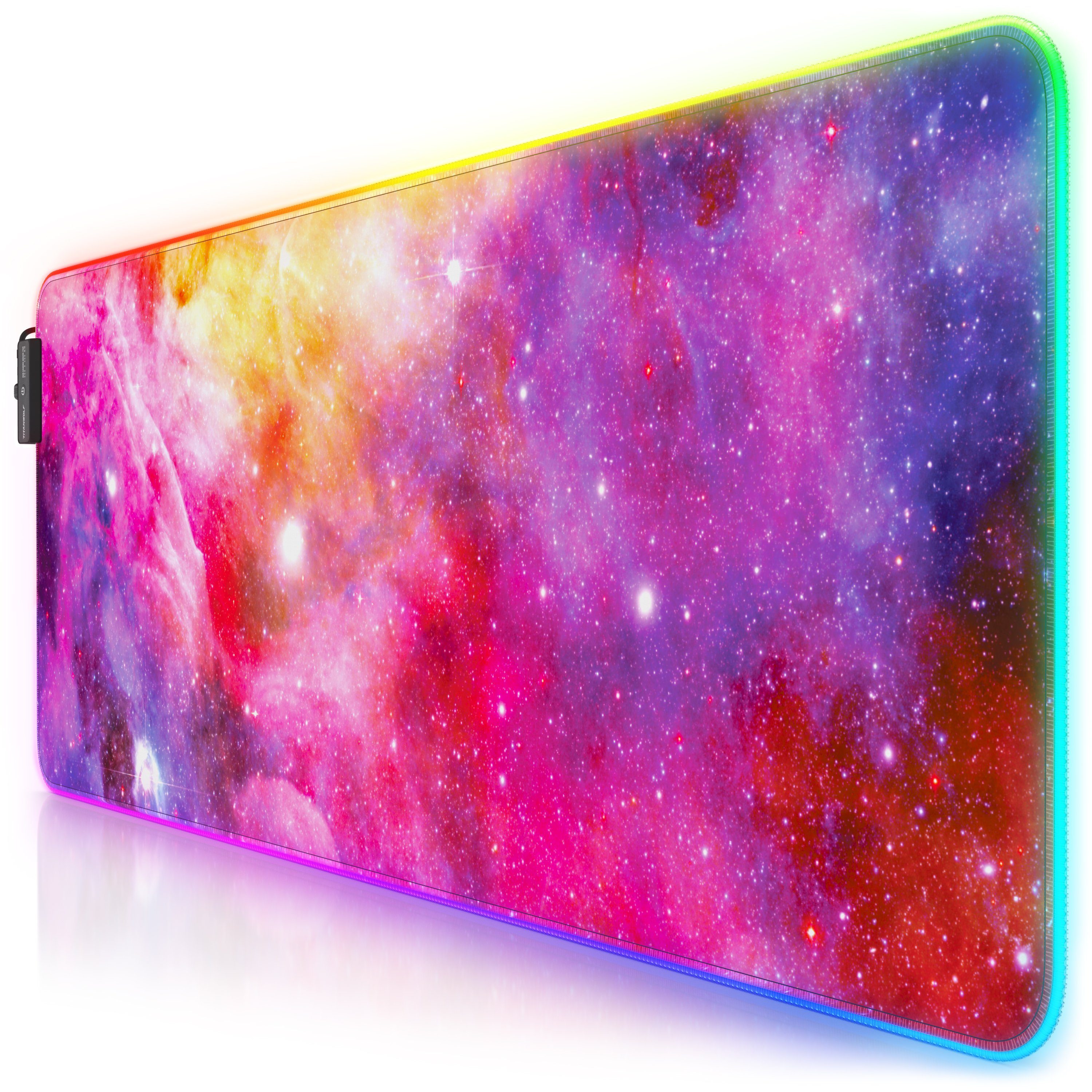 Titanwolf Gaming Mauspad RGB Mousepad 800 x 300 x 3 mm, LED Multi Color XL Tischunterlage (1-St), rutschfest, abwaschbar, Geschwindigkeit & Präzision, Farbige Galaxie