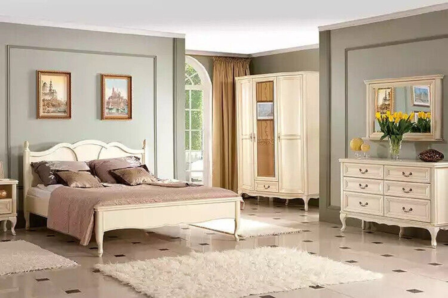 JVmoebel Bett Klassisch Bett Holz Bett), (1-tlg., Europe Betten in 160x200 Nur Polster Beige Schlafzimmer Design Made Möbel