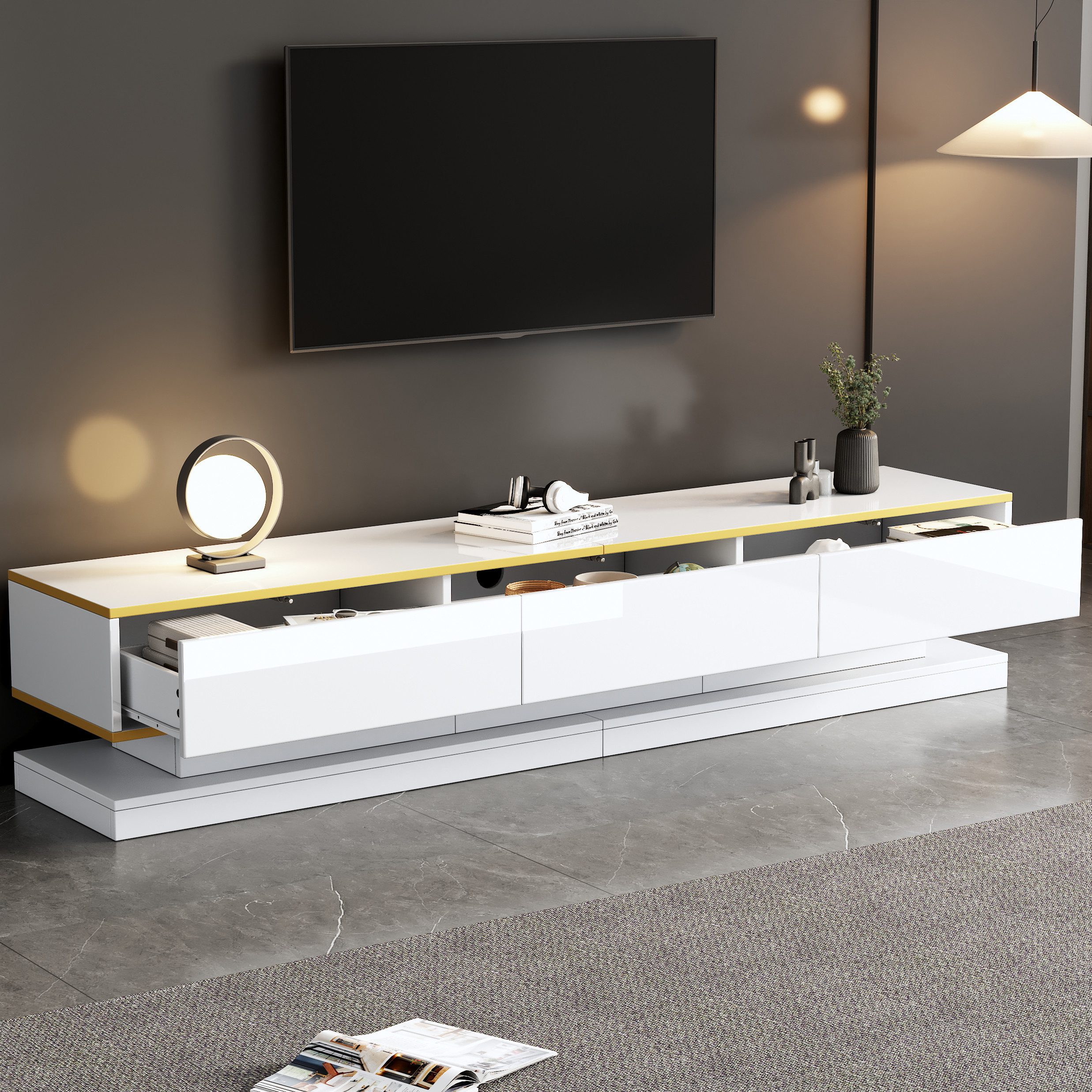 Merax Lowboard hochglanz Fernsehschrank mit Goldkante günstig online kaufen