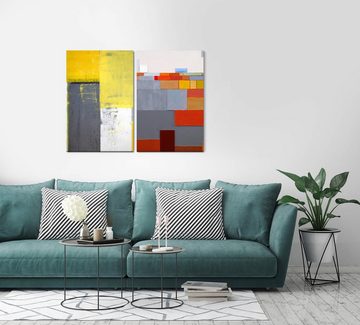 Sinus Art Leinwandbild 2 Bilder je 60x90cm Abstrakt Farbe Geometrisch Pastelltöne Gelb Modern Wand
