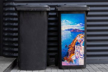 MuchoWow Wandsticker Malerei - Griechenland - Wasser - Öl (1 St), Mülleimer-aufkleber, Mülltonne, Sticker, Container, Abfalbehälter