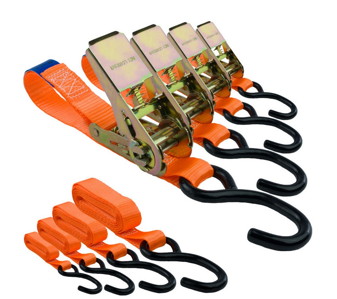 MCS CARGO SECURITY Zurrgurt Spanngurte 4er Set, 3m, 750kg, Zurrgurte für Ladensicherung, orange (4-St)